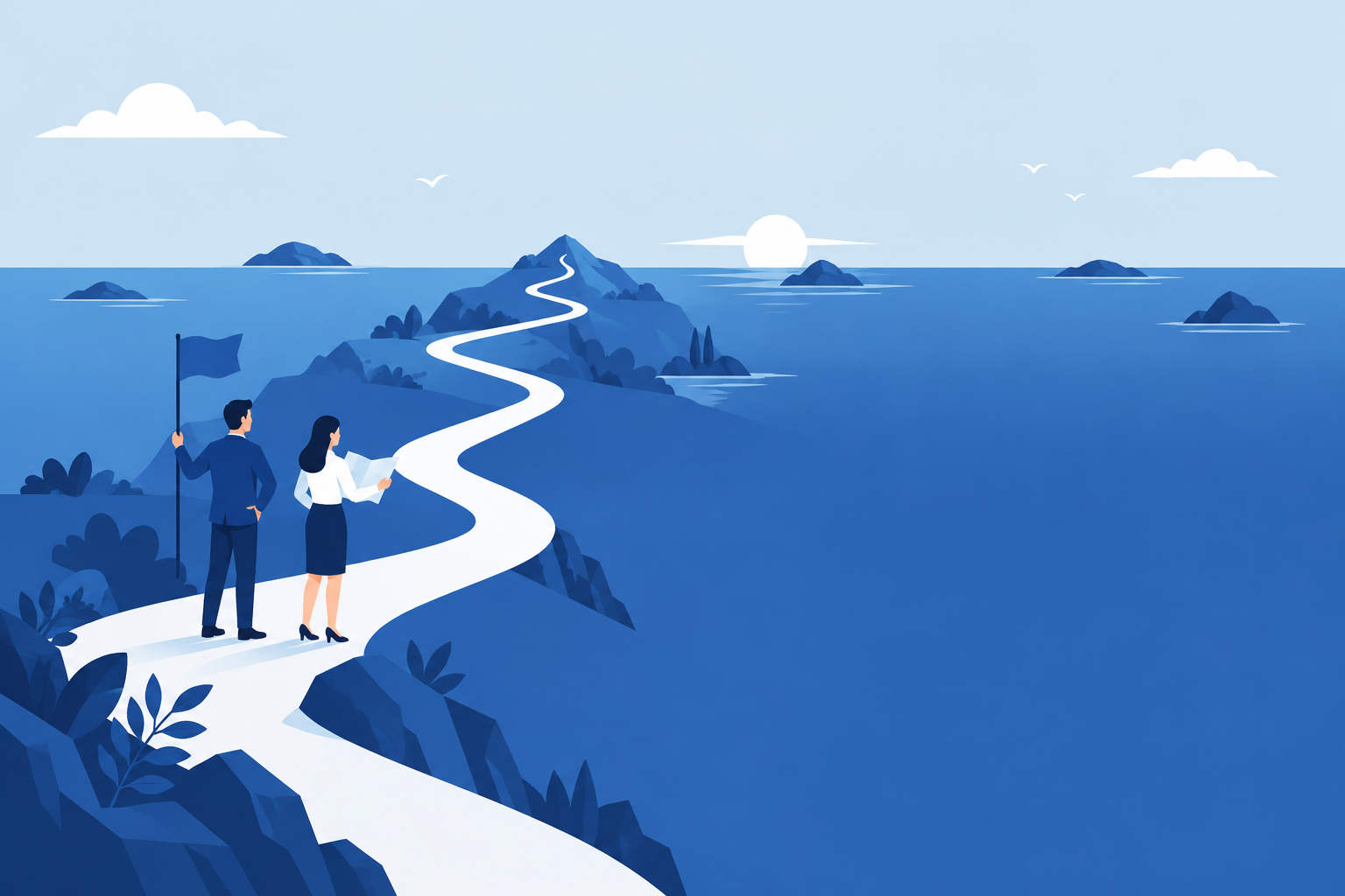 Blue advisory illustration with Thai professionals